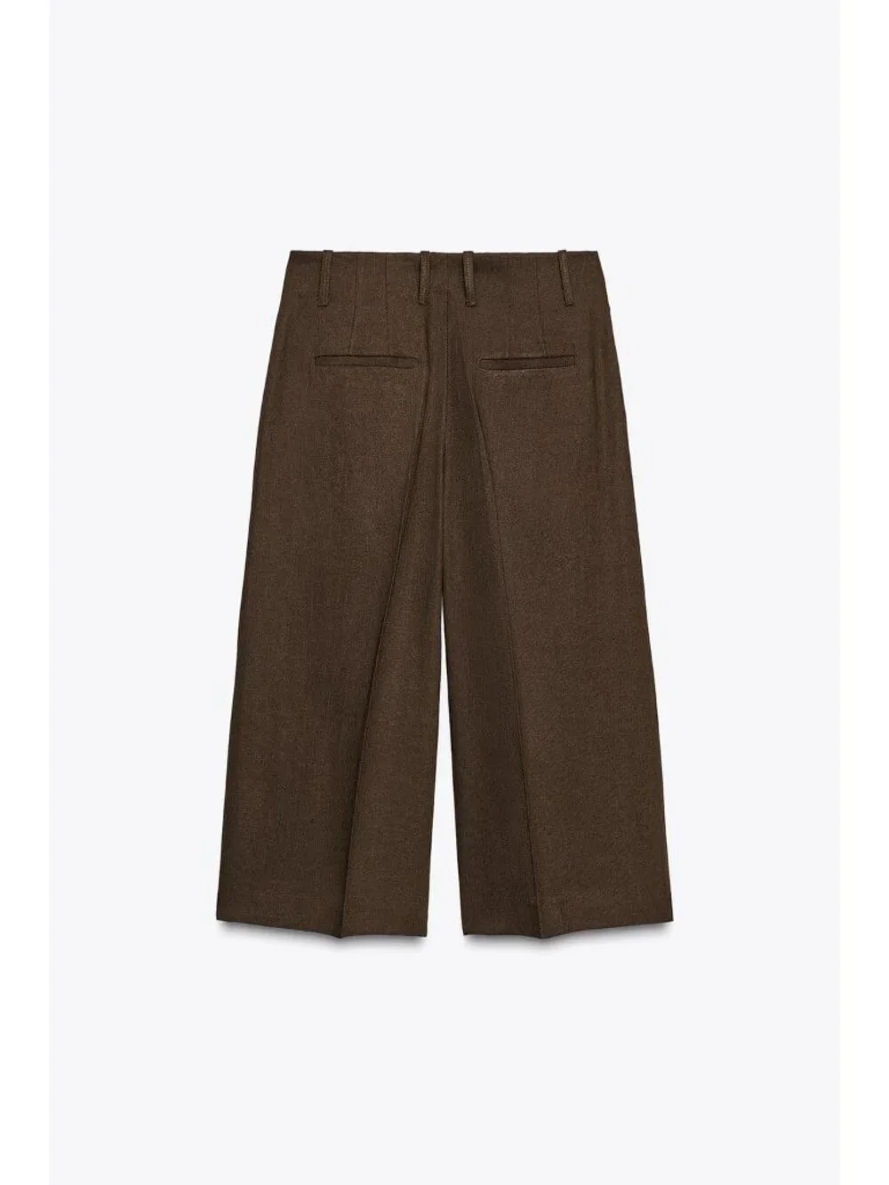 Zara ZW Womens Culotte Pants Long shorts XS Linen Chocolate Brown 8488/586 NWT
